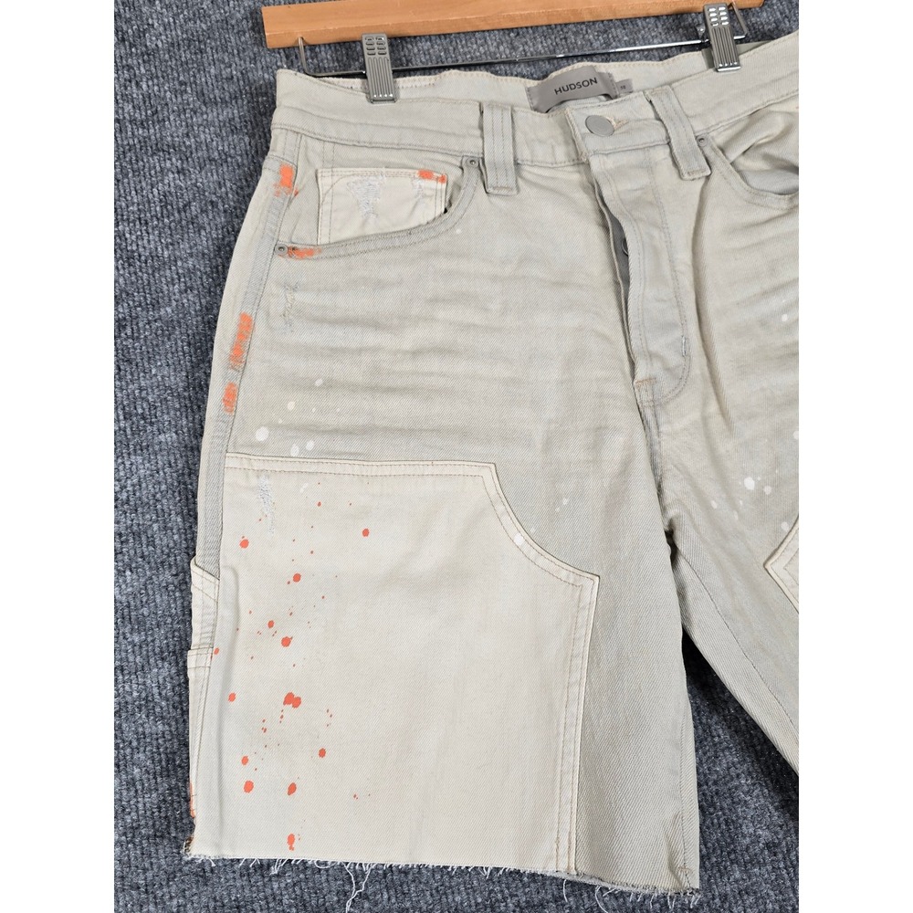 NEW Hudson Men's Carpenter Shorts Tan Painter Distressed Size 30 splatter paint‎ - Picture 2 of 14